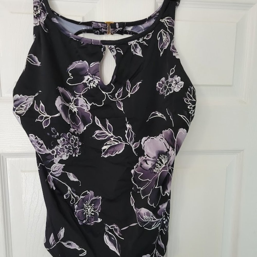 Nygard Collection vintage black floral one-piece Size 14